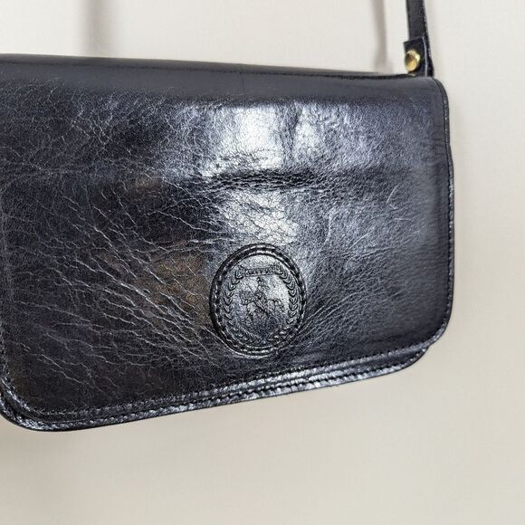 Vintage Black Leather Mini Bag Horse Logo Mirror & Card Slots - Picture 2 of 8